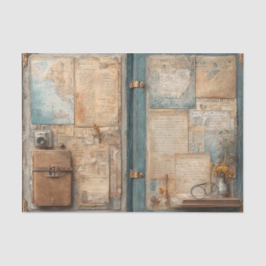 Antique Traveler Satchel Vintage Seidenpapier (Vorderseite)