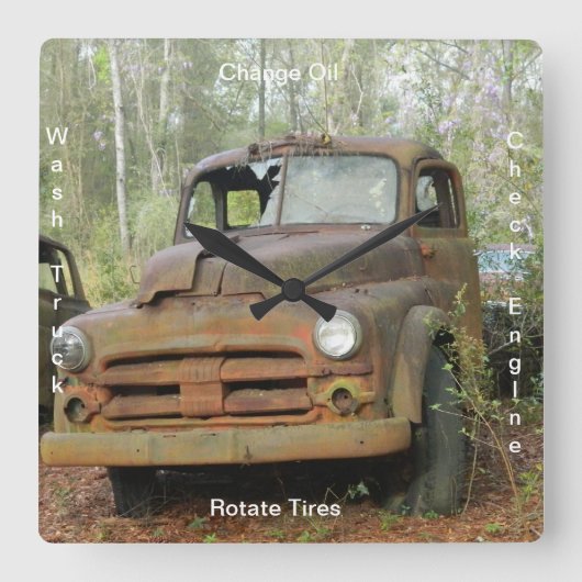 Antique Truck Clock Quadratische Wanduhr (Vorderseite)