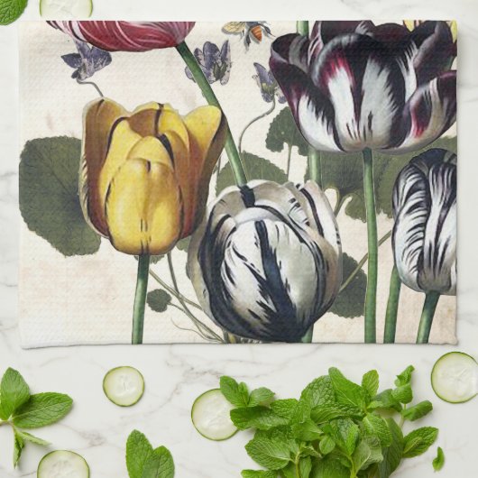Antique Tulips Küche Geschirrtuch (Gefaltet)