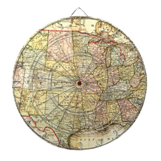 Antique United States Vintage Map Illustration Dartscheibe (vorne)