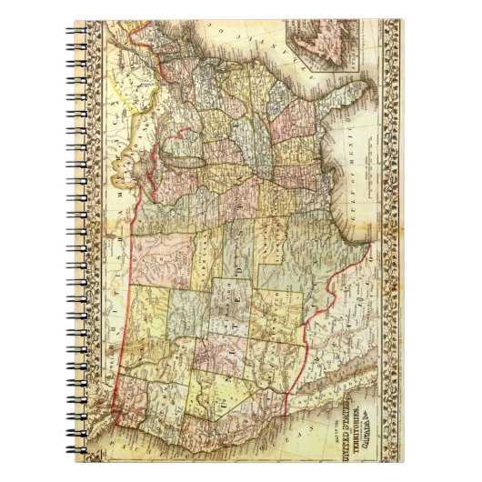 Antique United States Vintage Map Illustration Notizblock (Vorderseite)