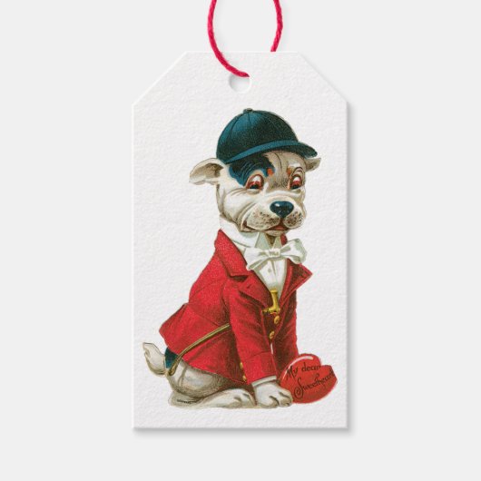 Antique Valentine Dog Herz Geschenkanhänger (Vorderseite)