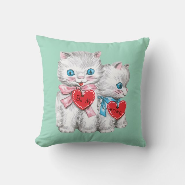 Antique Valentine Kittens Herz Kissen (Vorderseite)