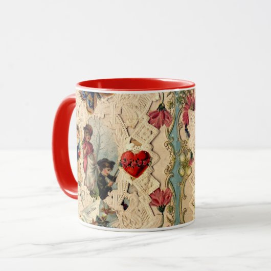 ANTIQUE VALENTINE LACE, CUPID, LIEBER UND SCHALTFL TASSE (Vorderseite Links)