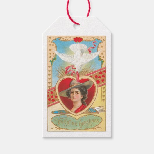 Antique Valentine Pigeon Heart Lady Geschenkanhänger (Vorderseite)