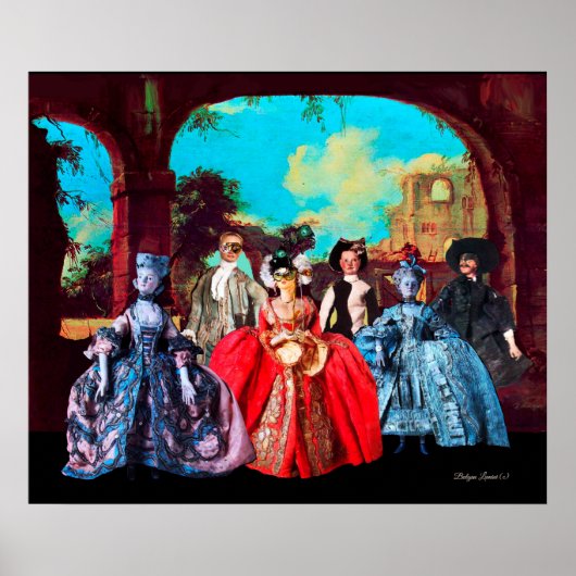 ANTIQUE VENEZIANISCHE PUPPETS, MASQUERADE MASKEN POSTER (Vorne)