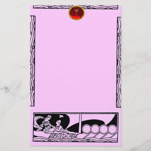 ANTIQUE VESSEL, LOVERS Red Ruby Gem Black Pink Lil Briefpapier (Vorderseite)