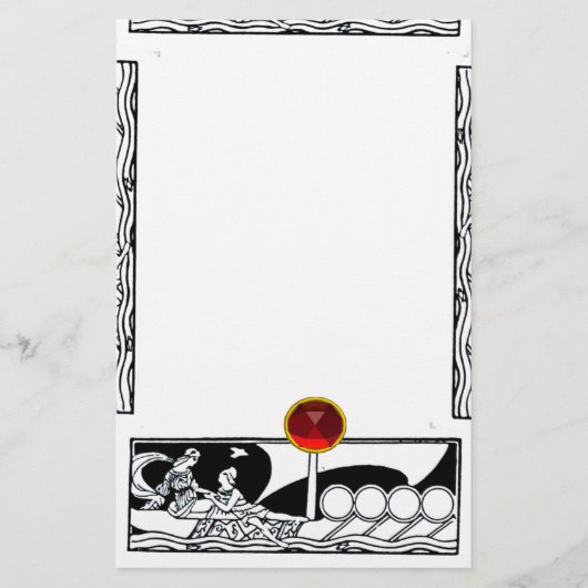 ANTIQUE VESSEL UND LIEBE Red Ruby Gem Schwarz-weiß Briefpapier (Vorderseite)