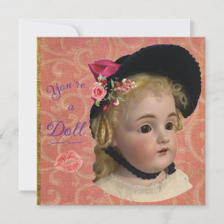 Antique Victorian Doll Greeting Card Feiertagskarte