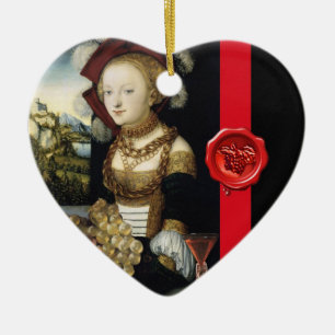 ANTIQUE VINEYARD GRAPEN UND WEIN, ROTES WAX SIEGEL KERAMIKORNAMENT