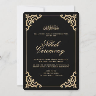 Antique Vintage Baroque Black Gold Nikah Ceremony Einladung