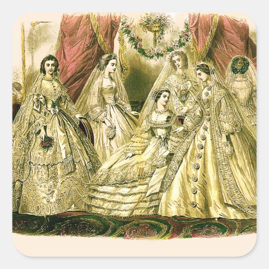 Antique Wedding Bridal Quadratischer Aufkleber (Vorderseite)