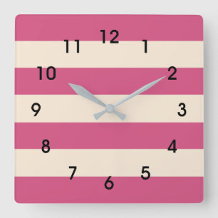 Antique White and Mystic Pink Stripes Quadratische Wanduhr
