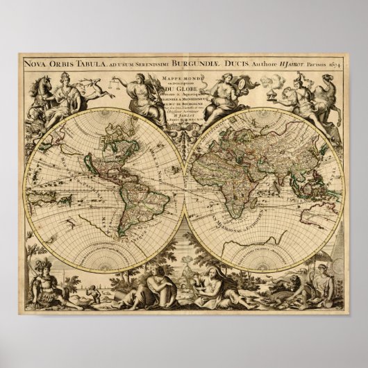 Antique World Map, 1694, von Alexis Hubert Jaillot Poster (Vorne)