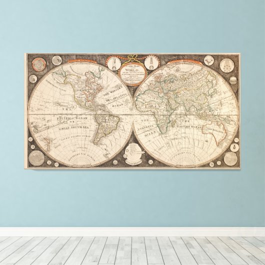 Antique World Map, 1799 (Thomas Kitchen) Leinwanddruck (Insitu (Holzboden))