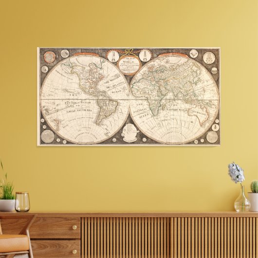 Antique World Map, 1799 (Thomas Kitchen) Leinwanddruck (Insitu (Wohnzimmer))