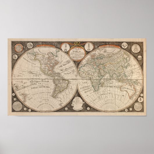 Antique World Map, 1799 (Thomas Kitchen) Poster (Vorne)