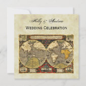 Antique World Map #2, Distressed BG #3 SQ Wedding Einladung (Vorderseite)