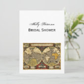 Antique World Map #2, DIY White BG V Brautparty Einladung (Stehend Vorderseite)