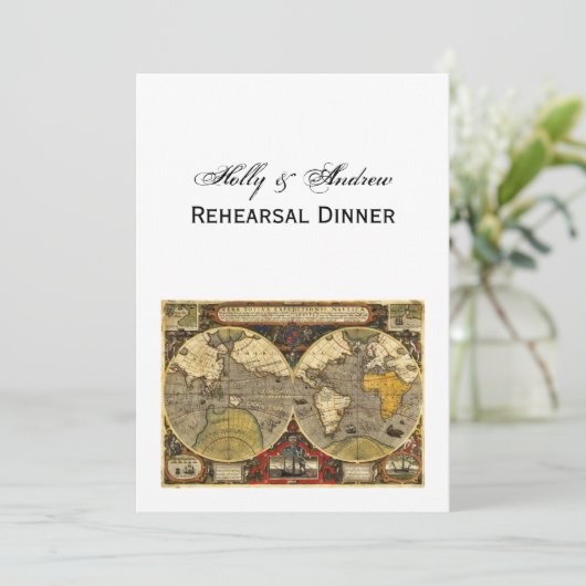 Antique World Map #2, DIY White BG V Probe Din Einladung (Stehend Vorderseite)
