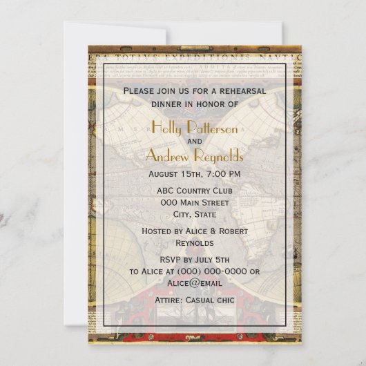 Antique World Map #2, DIY White BG V Probe Din Einladung (Rückseite)