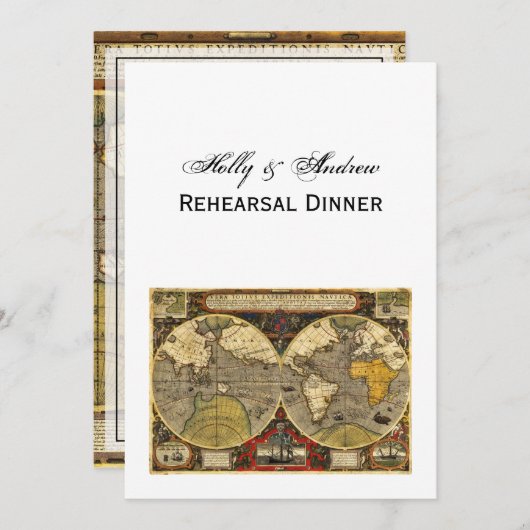 Antique World Map #2, DIY White BG V Probe Din Einladung (Vorne/Hinten)