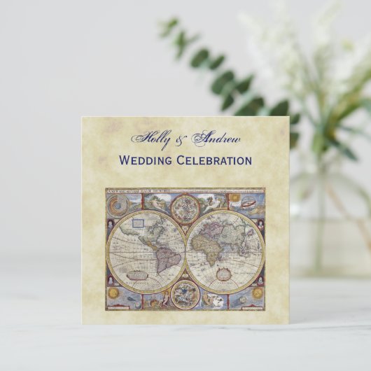 Antique World Map #3, Distressed BG #3 Einladung (Stehend Vorderseite)