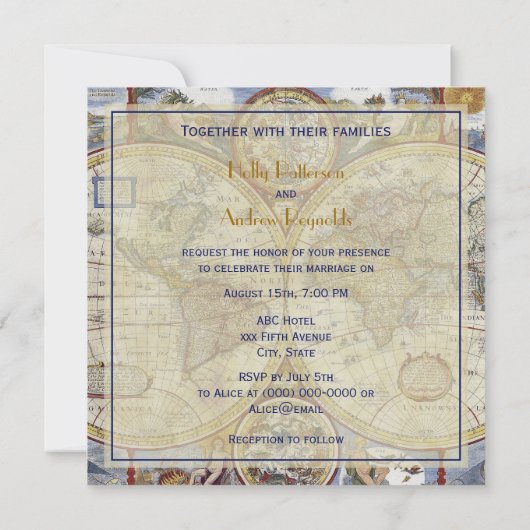 Antique World Map #3, Distressed BG #3 Einladung (Rückseite)