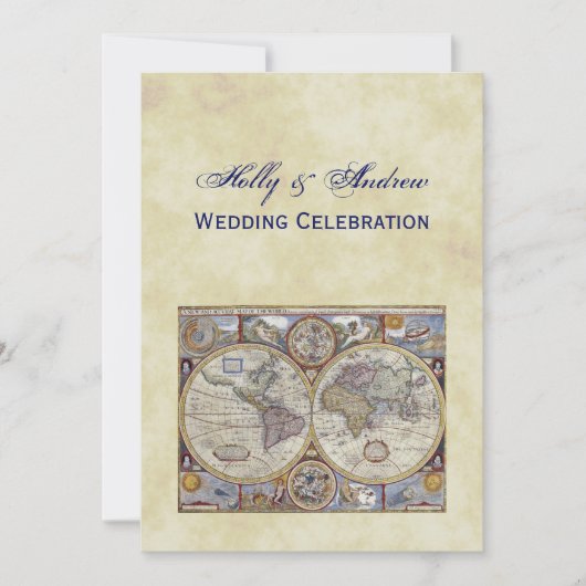 Antique World Map #3, Distressed BG #3 Einladung (Vorderseite)