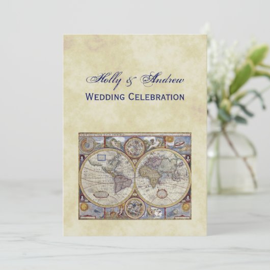 Antique World Map #3, Distressed BG #3 Einladung (Stehend Vorderseite)