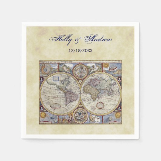 Antique World Map #3, Distressed BG #3 Serviette (Vorderseite)