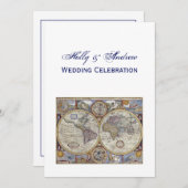 Antique World Map #3 Wedding Einladung (Vorne/Hinten)