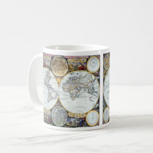 Antique World Map, Atlas Maritimus von John Seller Kaffeetasse (Vorderseite Links)