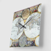 Antique World Map, Atlas Maritimus von John Seller Quadratische Wanduhr (Winkel)