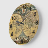 Antique World Map Distressed #2 Große Wanduhr (Winkel)