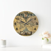 Antique World Map Distressed #2 Große Wanduhr (Zuhause)