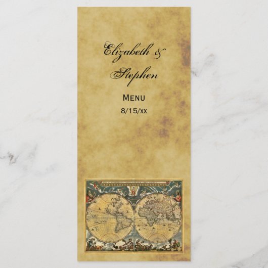 Antique World Map Distressed #2 Menu Card Menükarte (Rückseite)