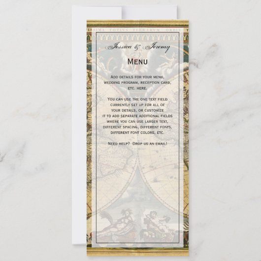 Antique World Map Distressed #2 Menu Cards Einladung (Rückseite)