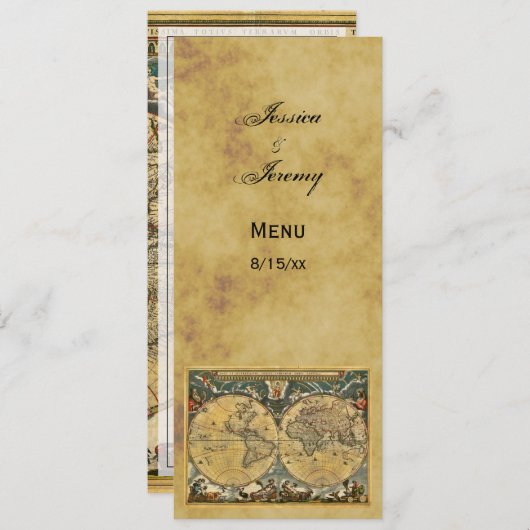 Antique World Map Distressed #2 Menu Cards Einladung (Vorne/Hinten)