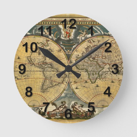 Antique World Map Distressed #2 Runde Wanduhr (Vorderseite)