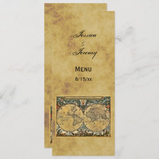 Antique World Map Distressed #3 Menu Cards Menükarte (Vorne/Hinten)