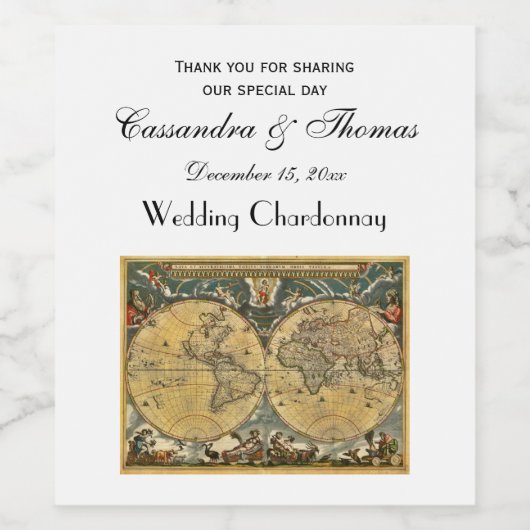 Antique World Map DIY BG Weine Labels Weinetikett (Einzelnes Label)