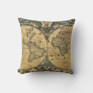 Antique World Map erschüttert #2 Kissen