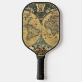 Antique World Map erschüttert #2 Pickleball Schläger (Rückseite)