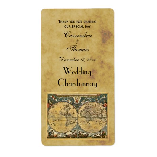 Antique World Map gestört BG Wine Labels (Vorne)