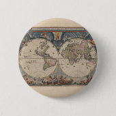 Antique World Map: Historische Kartographie Kunst Button (Vorderseite)
