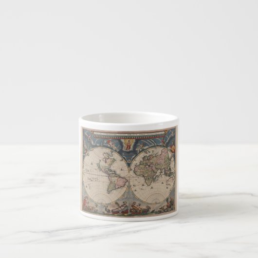 Antique World Map: Historische Kartographie Kunst Espressotasse (Vorderseite)