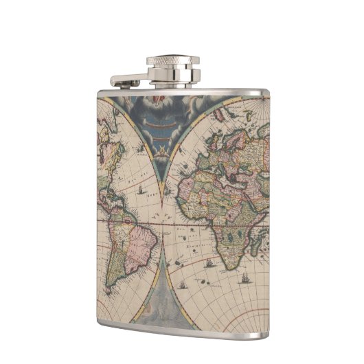 Antique World Map: Historische Kartographie Kunst Flachmann (Links)