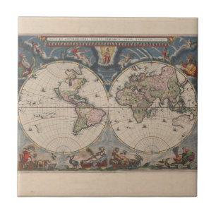 Antique World Map: Historische Kartographie Kunst Fliese