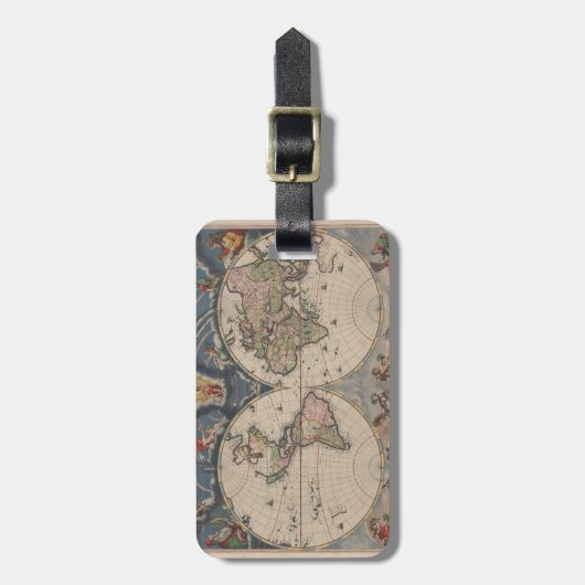 Antique World Map: Historische Kartographie Kunst Gepäckanhänger (Vorderseite vertikal)